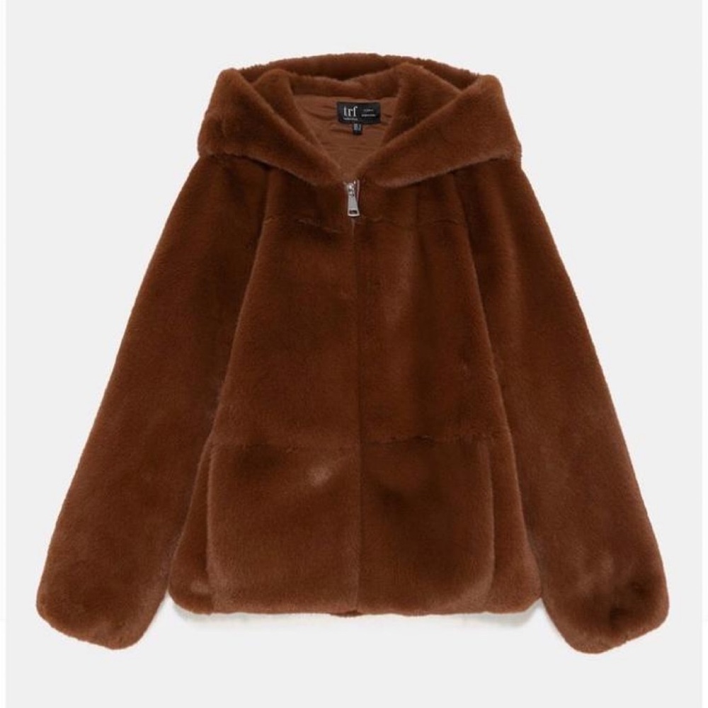 Zara Faux Fur Teddy Jacket in Brown